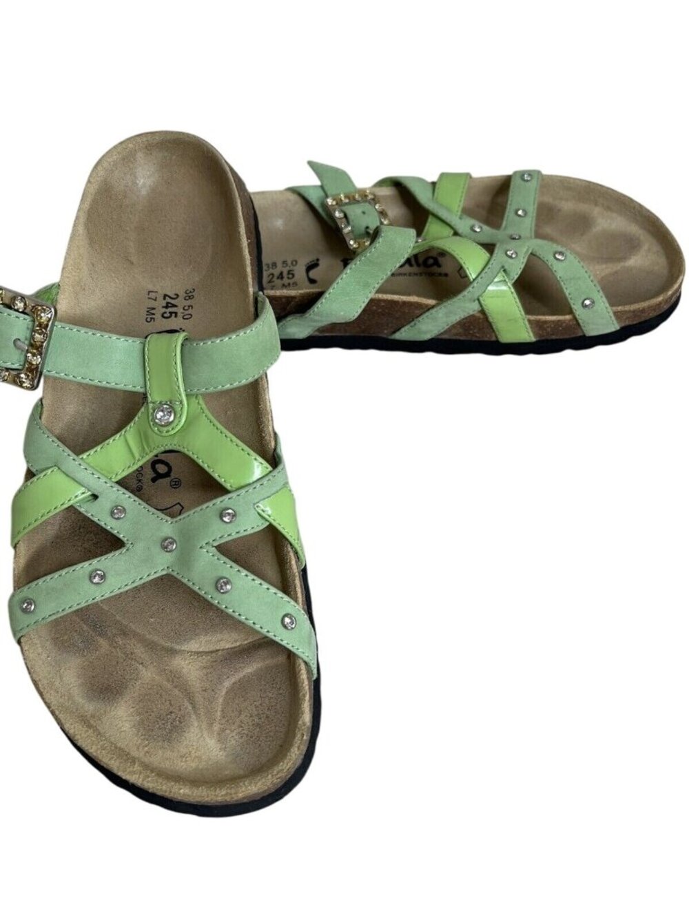 Betula Womens Green Sandals With Studded Straps & Cork Footbed Size 7